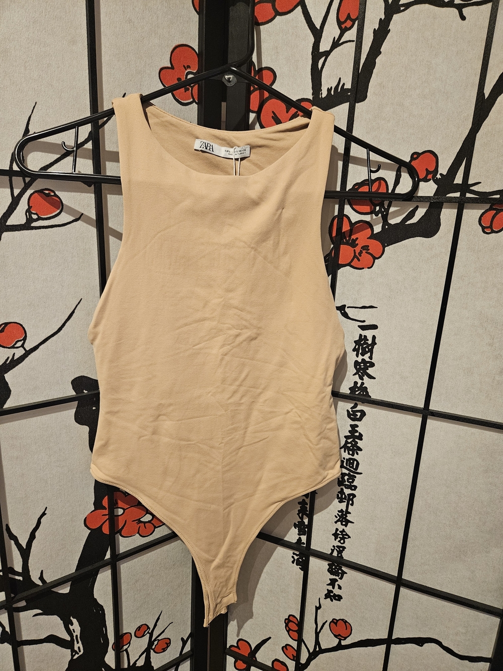 Zara Sleeveless High-Cut Bodysuit in Beige